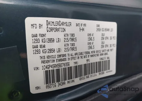 2005 Chrysler Town & Country z USA, uszkodzony, nr VIN 1C4GP45RX5B270356